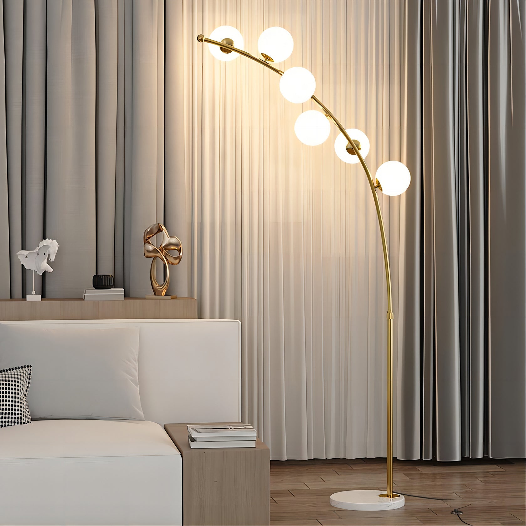 Valentina Modern Arc Multi Head Bubble Floor Lamp Black/Gold