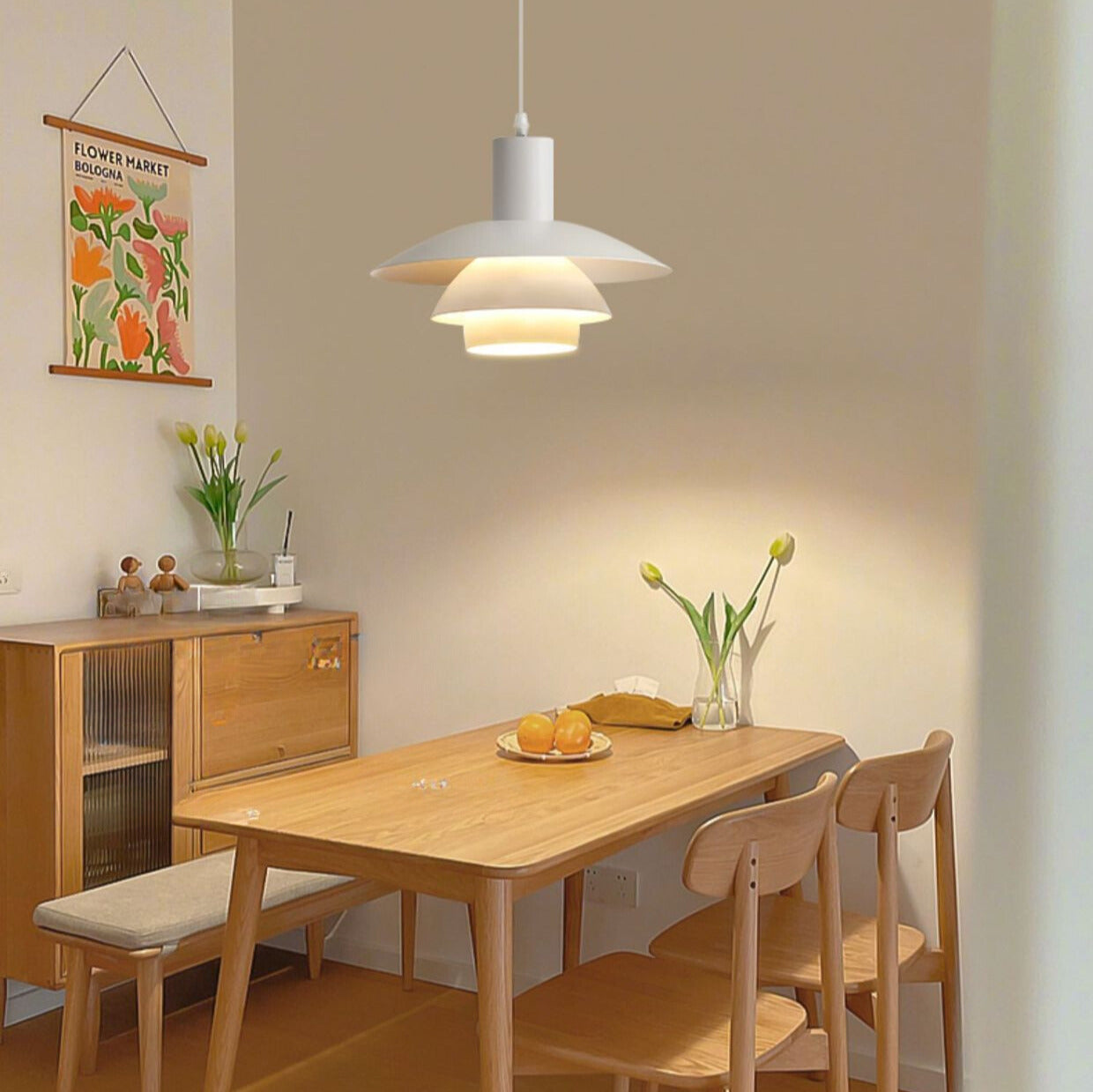 Morandi Modern LED Pendant Light White/Wood Metal Bedroom