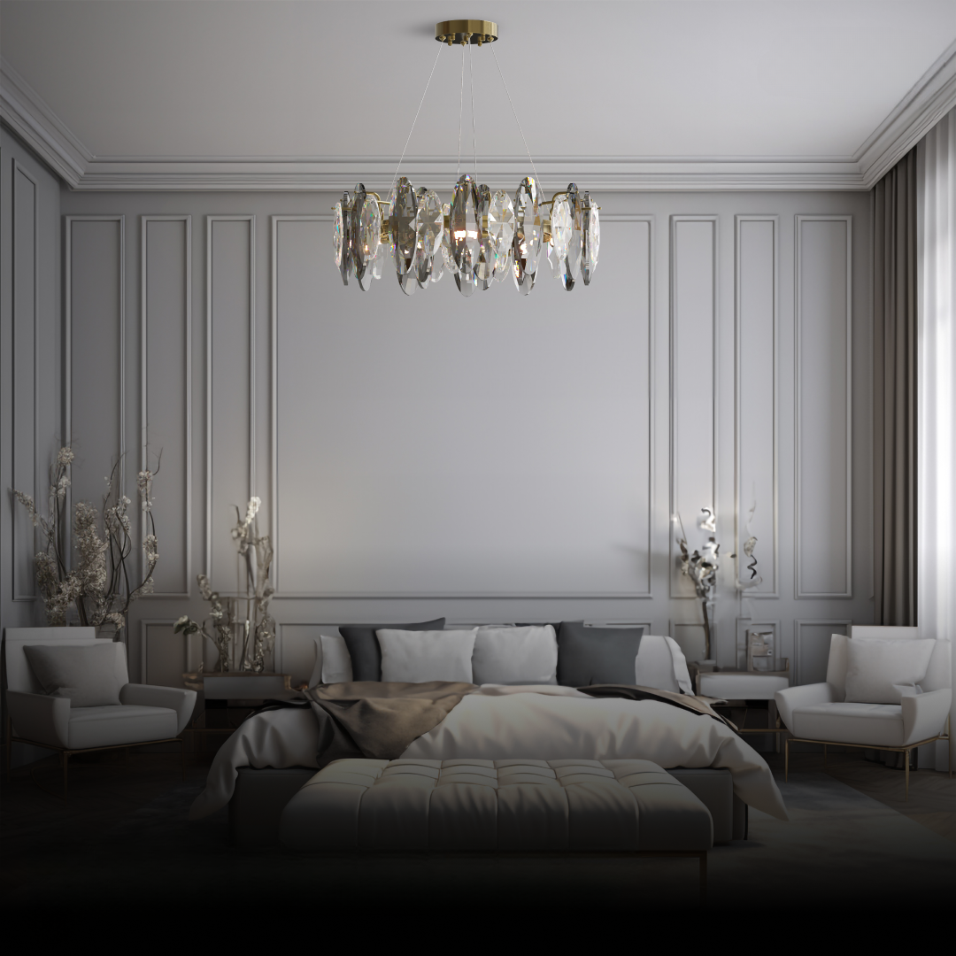 Marilyn Crystal Chandelier LED Elliptical Glass/Metal Gold Living Room