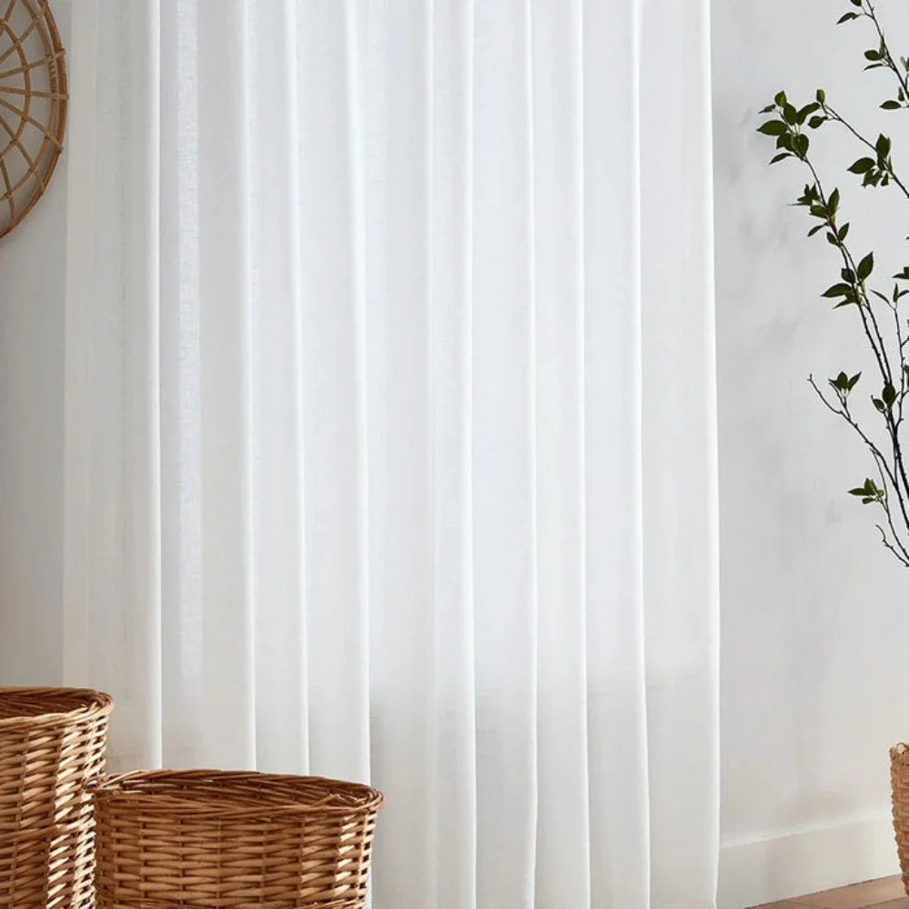 Kira White Cotton Blend Sheer Curtains Pleated