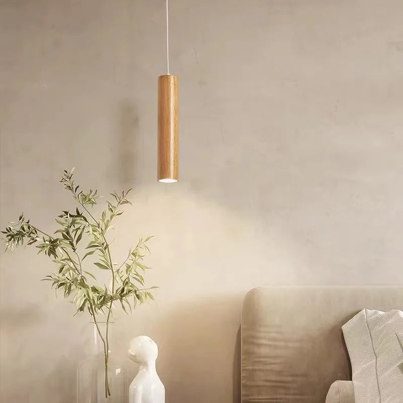 Ozawa Cylindrical Wood Pendant Light, for Bedroom & Kitchen Island