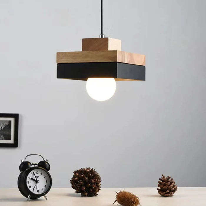 Morandi Minimalist Black & White Wood Geometric Pendant Light