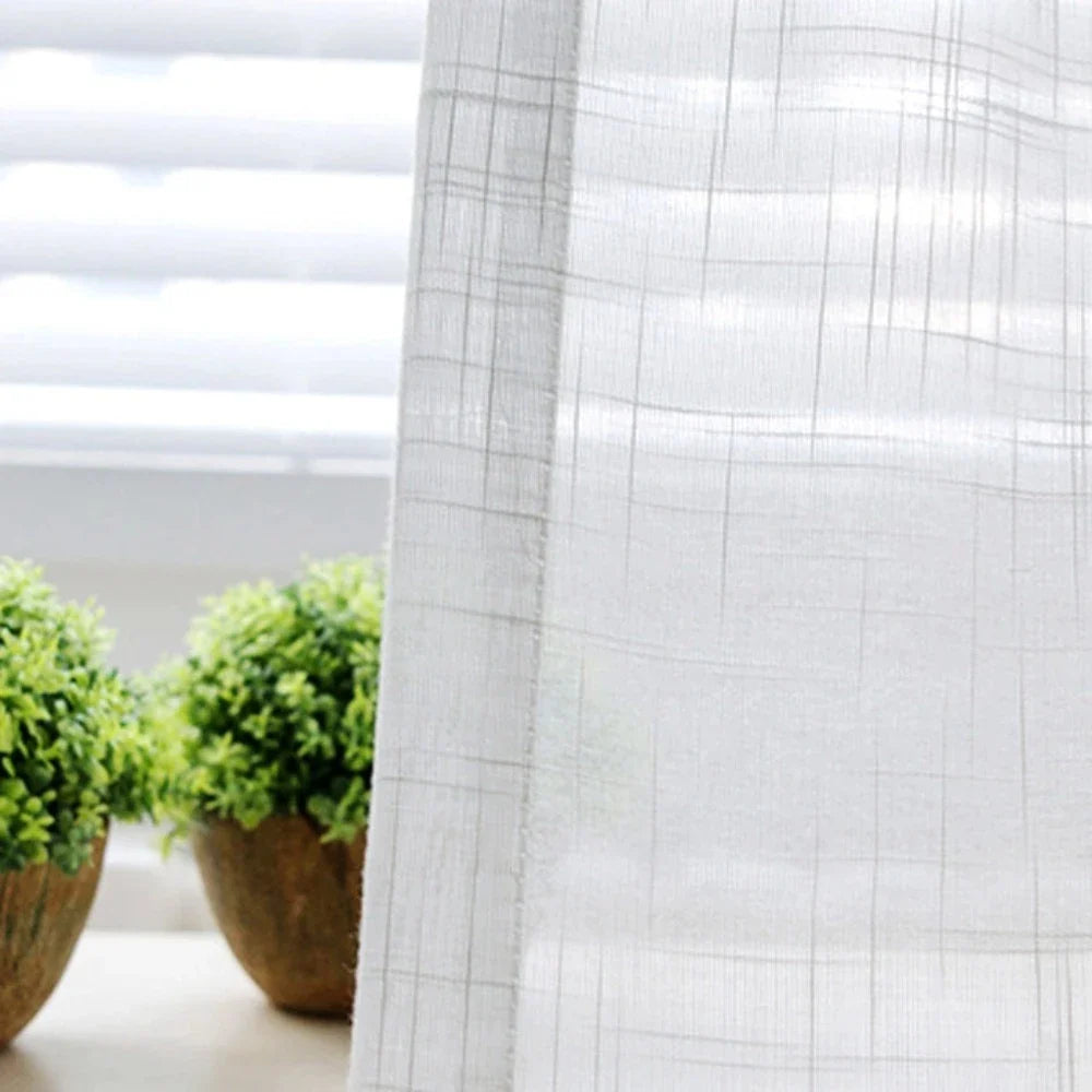Nova Linen Look Sheer Curtains Pleated