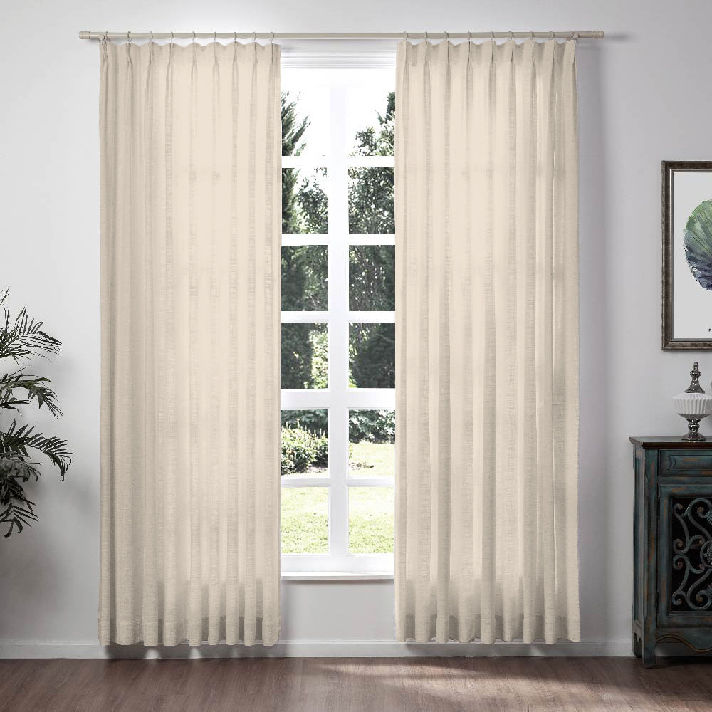 Loomy Linen Drape Pleated White Sheer Window Curtain, 4 Color