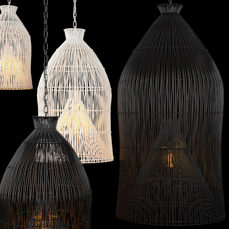 Muto Design Birdcage LED Pendant Light Black/White Metal/Rattan Bedroom/Living Room