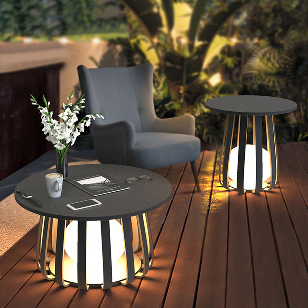 Orr Table Metal Outdoor Solar Floor Lamp, Hardwired/Solar, Black