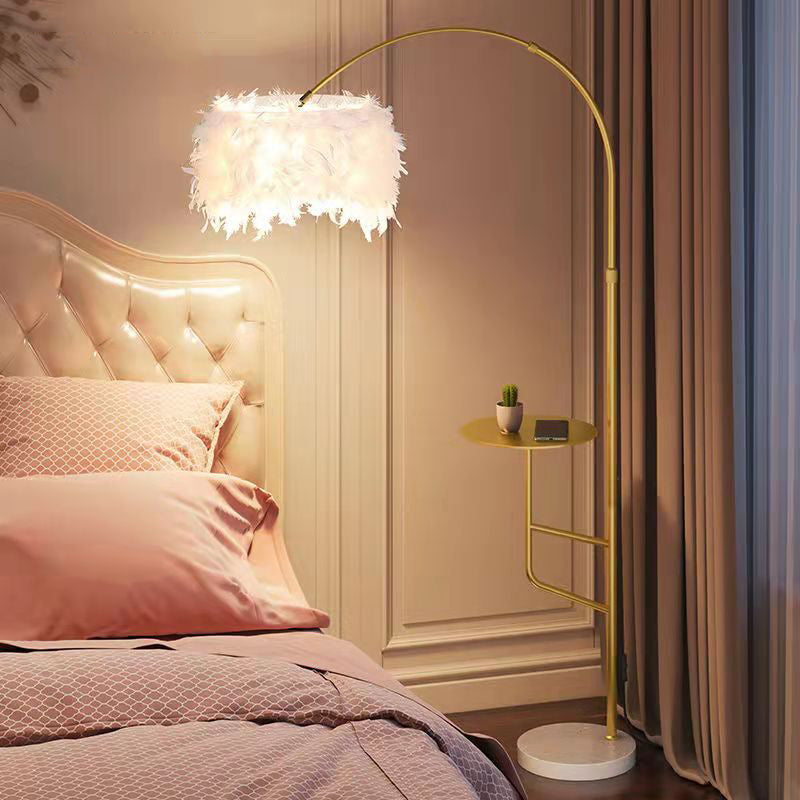 O'Moore Elegant Arc Metal Feather Floor Lamp With Table