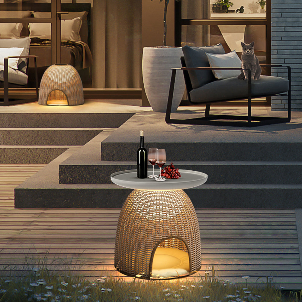 Ritta Natural Solar Metal/Rattan Outdoor Floor Lamp/Table, Log Color