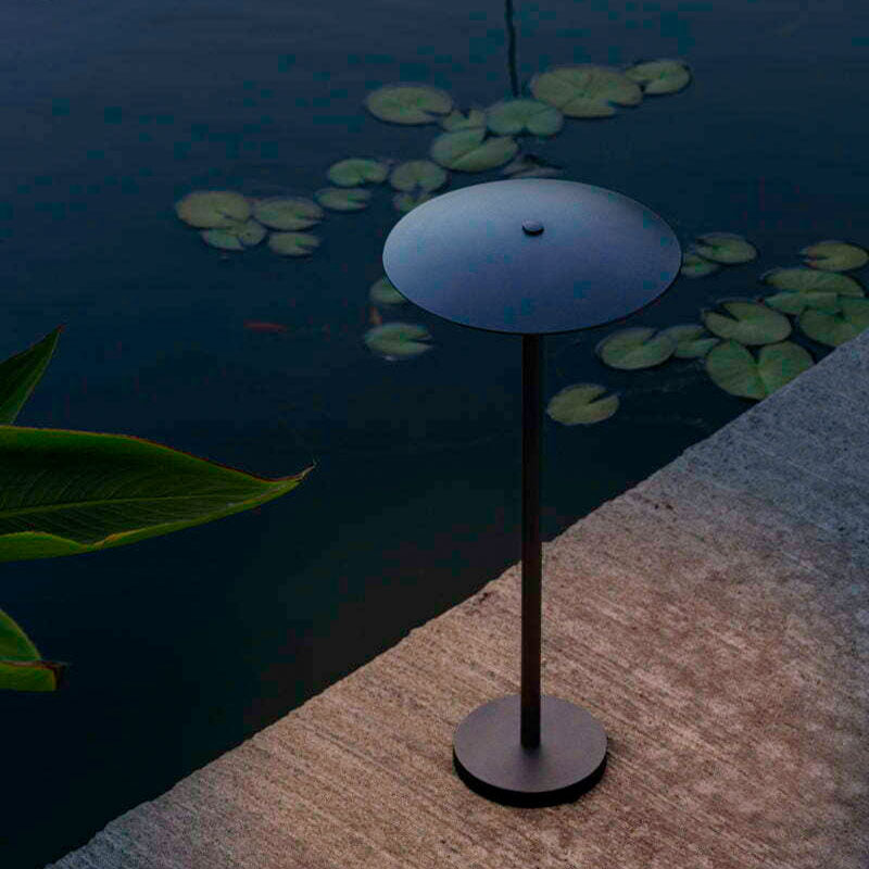 Carins Umbrella Rechargeable Metal Outdoor Floor Lamp, Black/Coffee