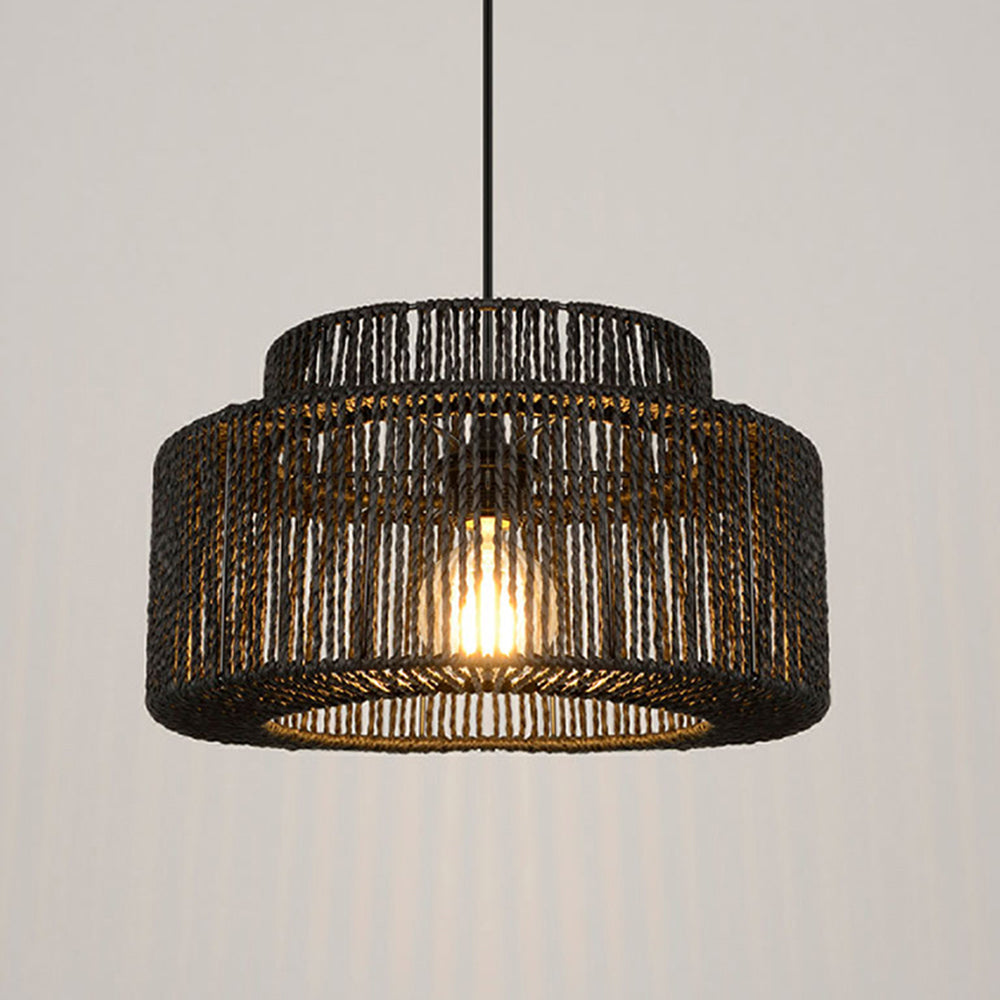 Muto Farmhouse Retro Rustic Drum Hanging Pendant Light, Black