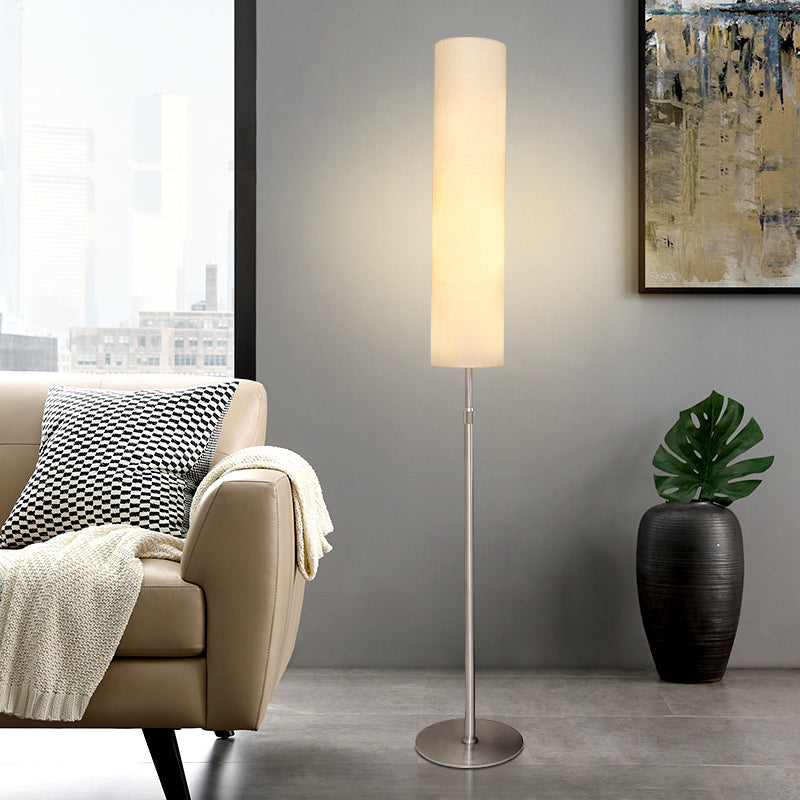 Eryn Minimalist Metal and Fabric Cylindrical White Floor Lamp