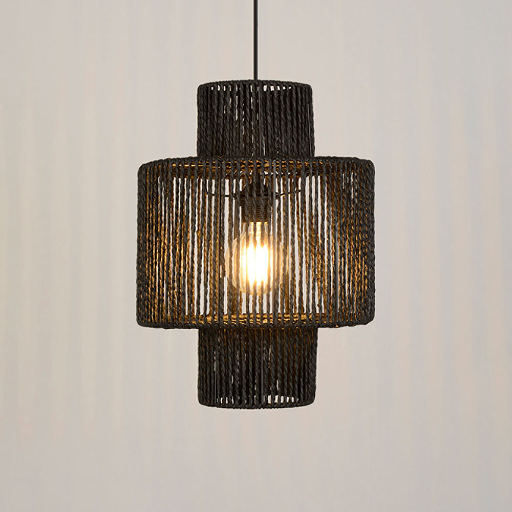 Muto Farmhouse Retro Rustic Drum Hanging Pendant Light, Black