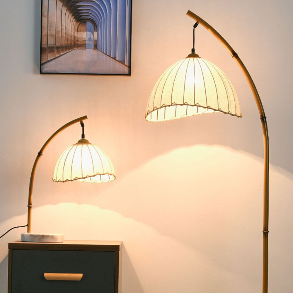 Ozawa Vintage Bamboo Shape Metal/Fabric Floor Lamp, White