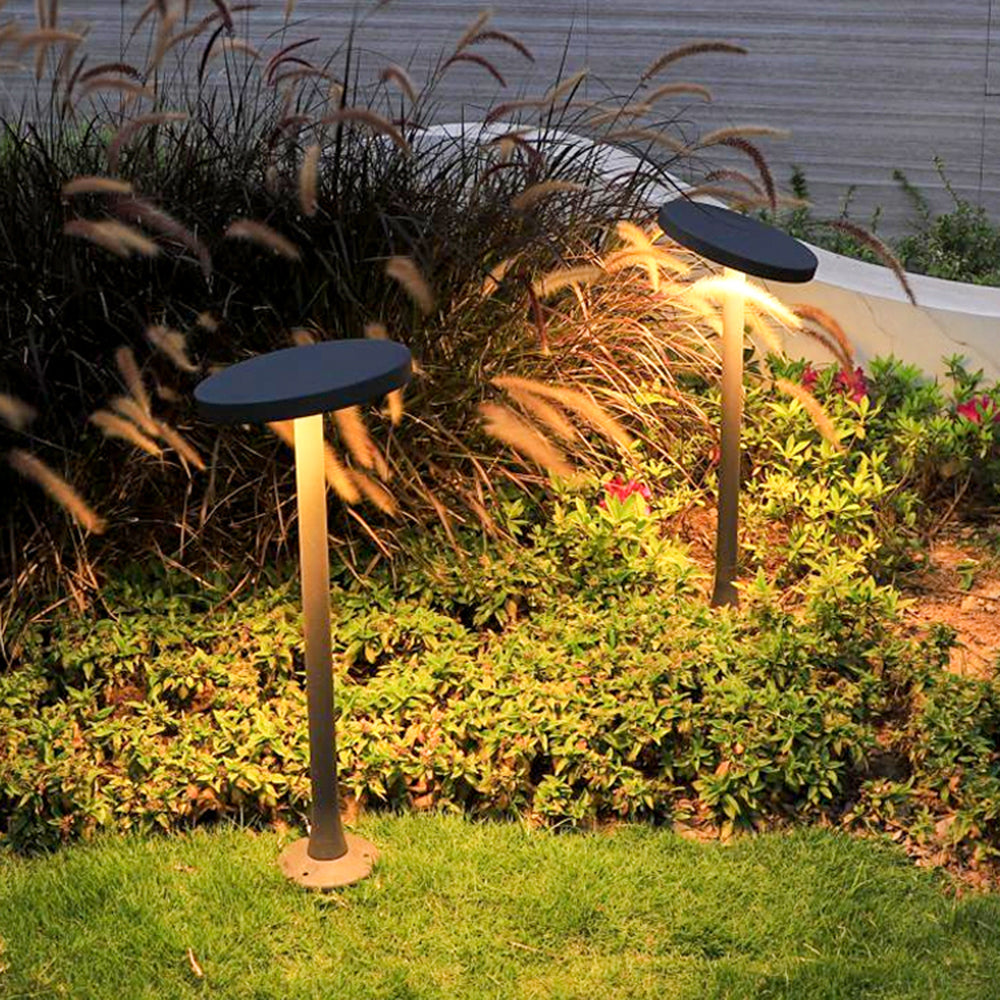 Pena Modern Metal Disc Solar Outdoor Bollard Light, Black