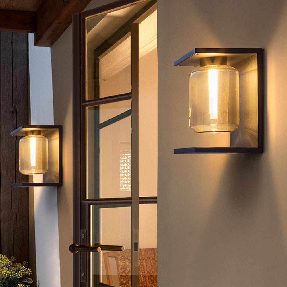 Orr Modern Rectangular Metal/Glass Lantern Solar Outdoor Waterproof Wall Lamp，Black/Grey