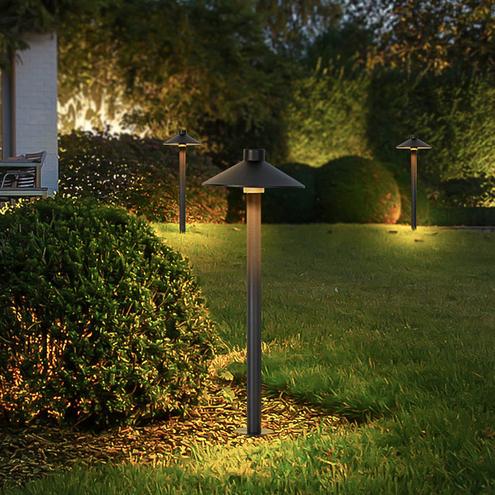 Carins Contemporary Metal Cap-Shaped Outdoor Path Light, Black