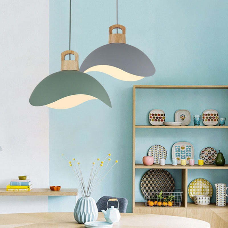 Morandi Colorful Shade Single Pendant Lights, Wood & Metal