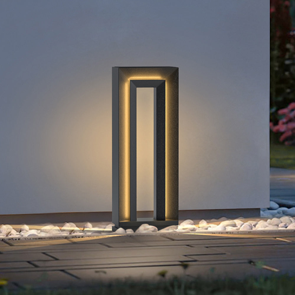 Pena Modern Metal Hollow Rectangular Solar Outdoor Path Light, Black