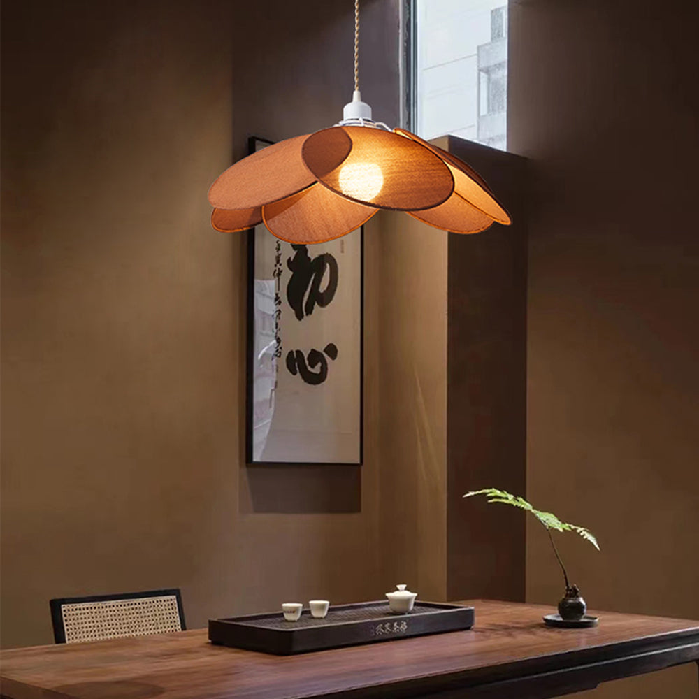 Renée Minimalist Fabric Flower Pendant Light, Orange/Brown/Beige