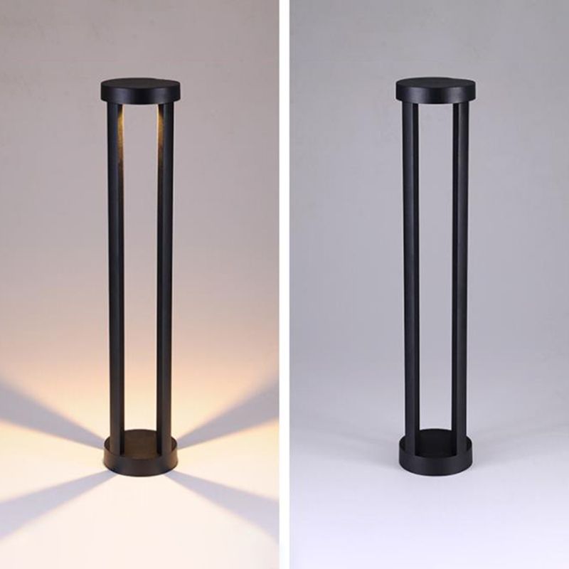 Pena Minimalist Cylindrical Hollow Solar Outdoor Path Light, Black