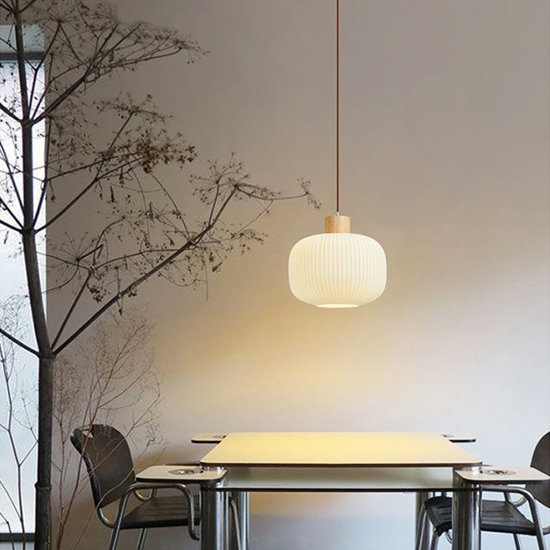 Ozawa Modern Wood/Glass Pendant Light, White