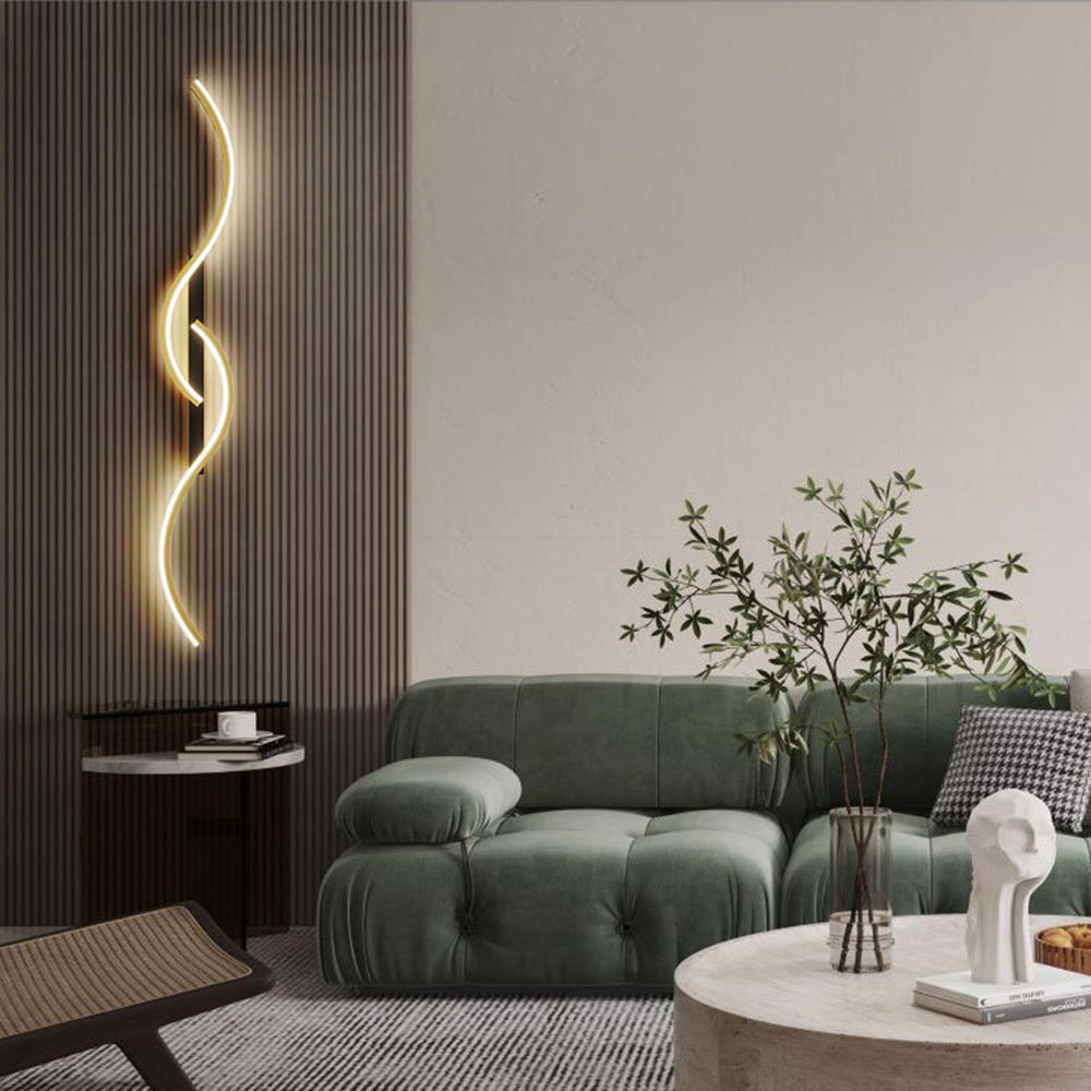 Louise Modern Linear Wave Bedroom Wall Lamp, Black/Gold,