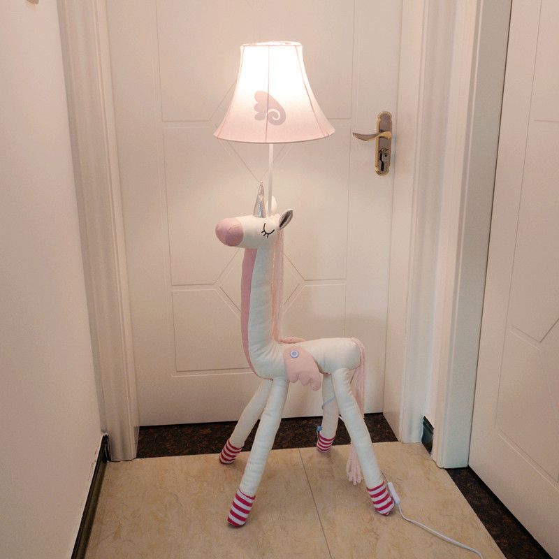 Minori Pink Plush Unicorn Animal Floor Lamp, Metal