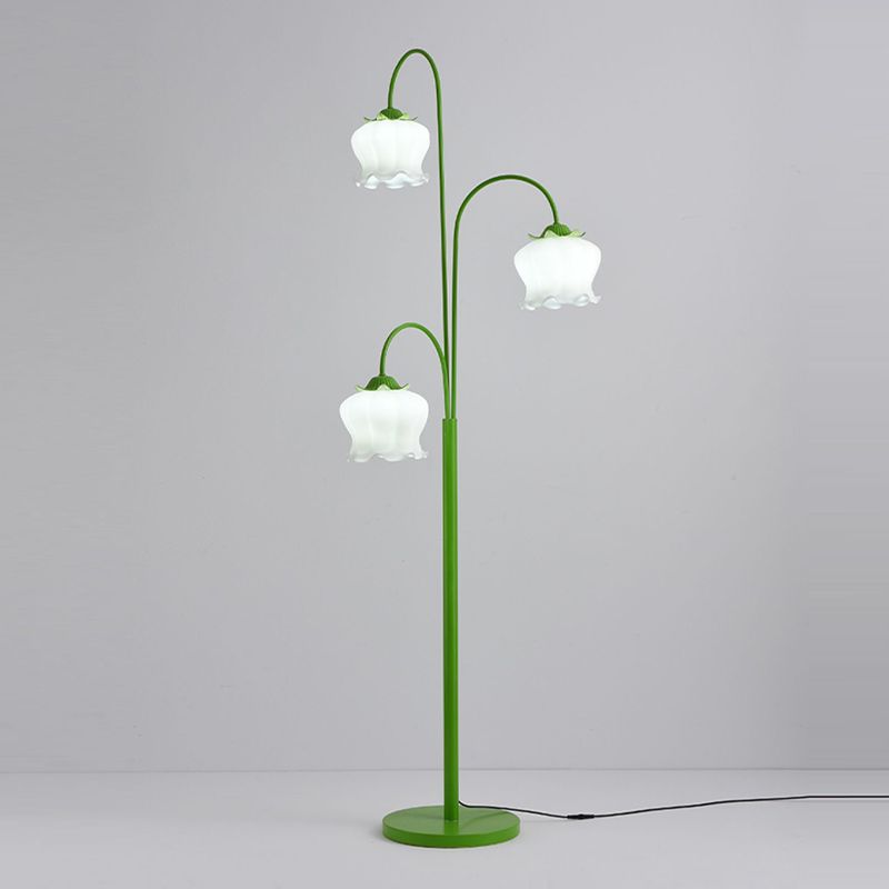 Lily Green Shade Flower Floor Lamp, Metal/Glass, Living Room/Bedroom