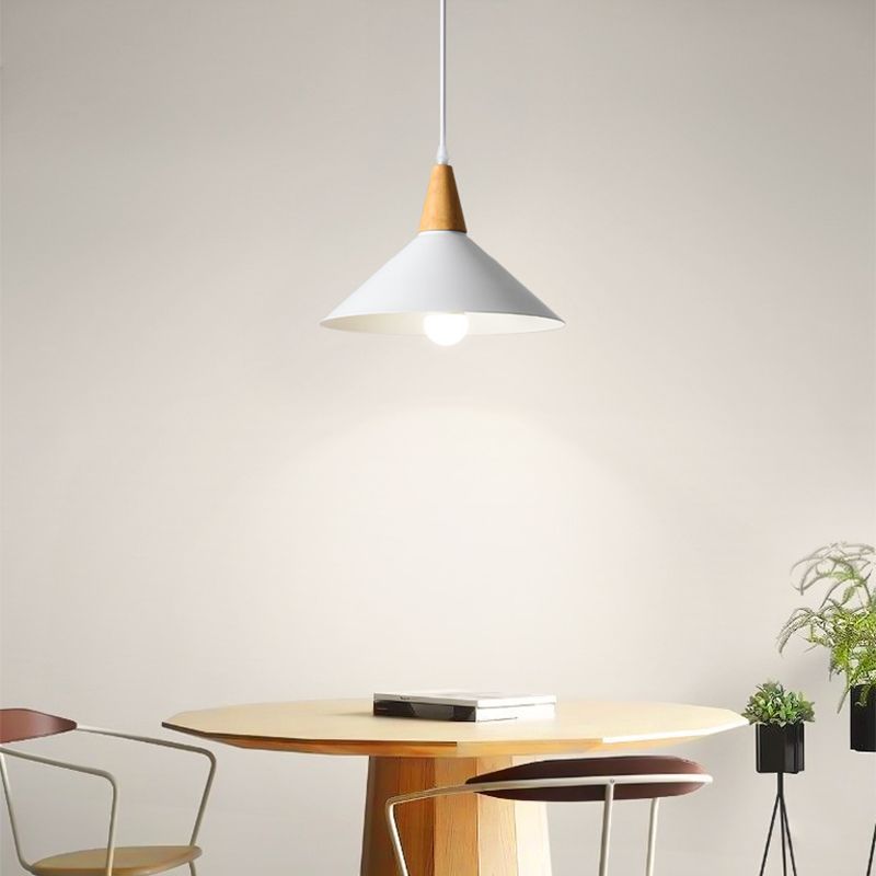 Morandi Minimalist Cap-shaped Metal Pendant Light, Natural Wood