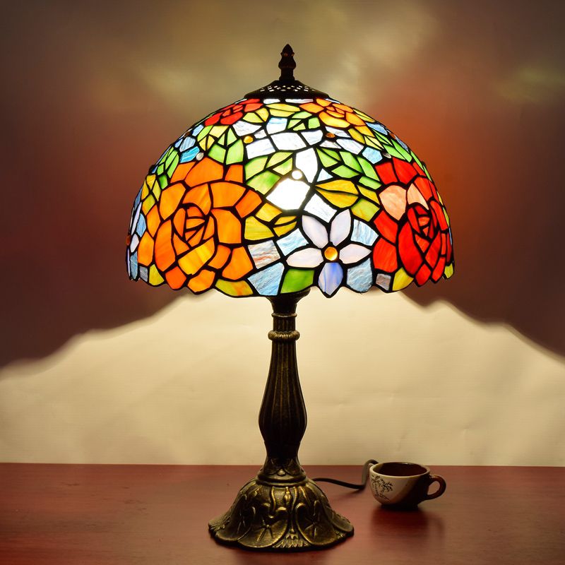 Alessio Mid Century Dome Shade Glass Table Lamp, Multicolor