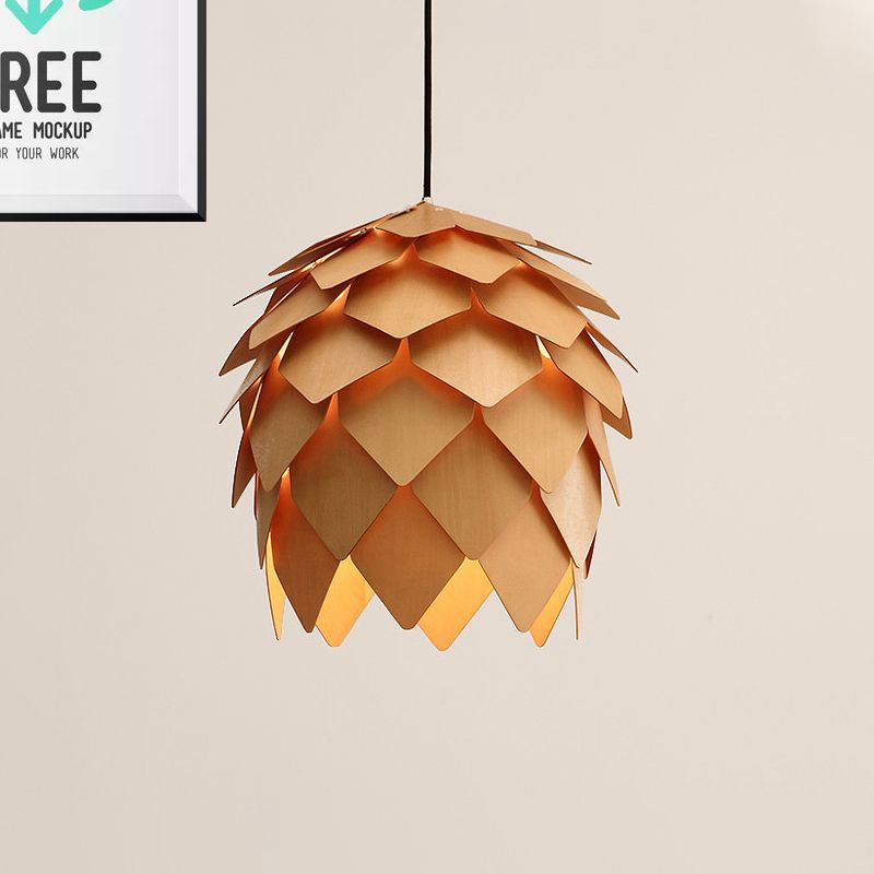 Ozawa Designer Pinecone Shape Wood Pendant Light, 10"/16"/19.5"/23.5"