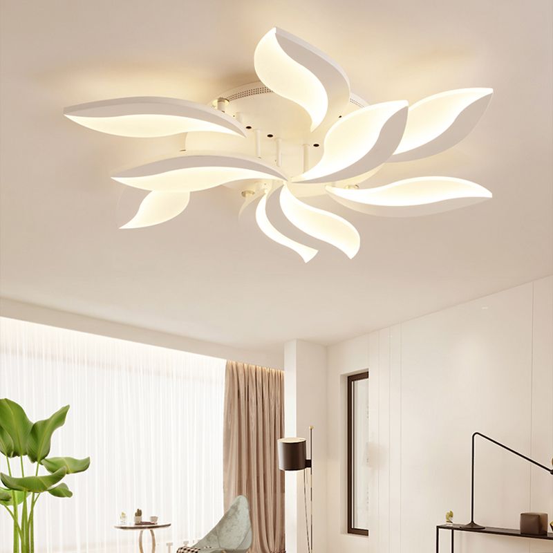 Hana Minimalist Art Deco Flower Flush Mount Ceiling Light, White, Living Room