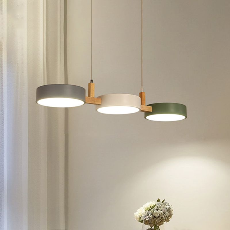 Morandi  Metal & Wood 3 Heads Circular LED Pendant Light