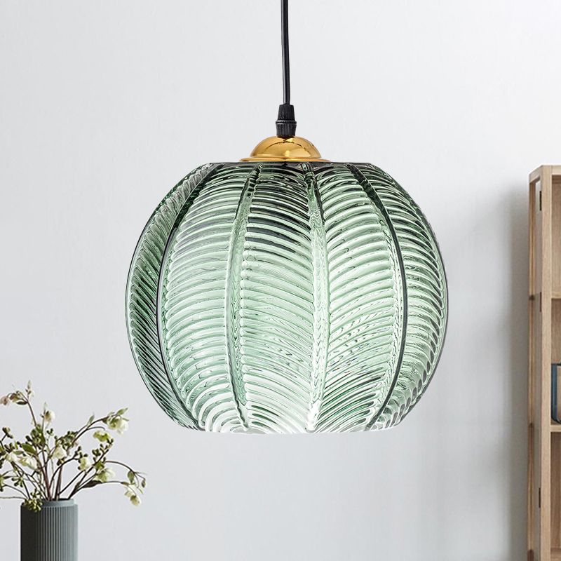 Hailie Green Nordic Artistic Ribbed Glass Pendant Light