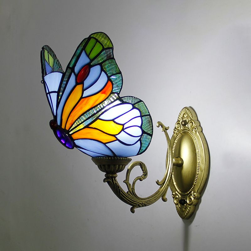 Kady Artistic Butterfly Metal/Glass Lamps Wall, Red/Blue/Multi-Color/Light Blue