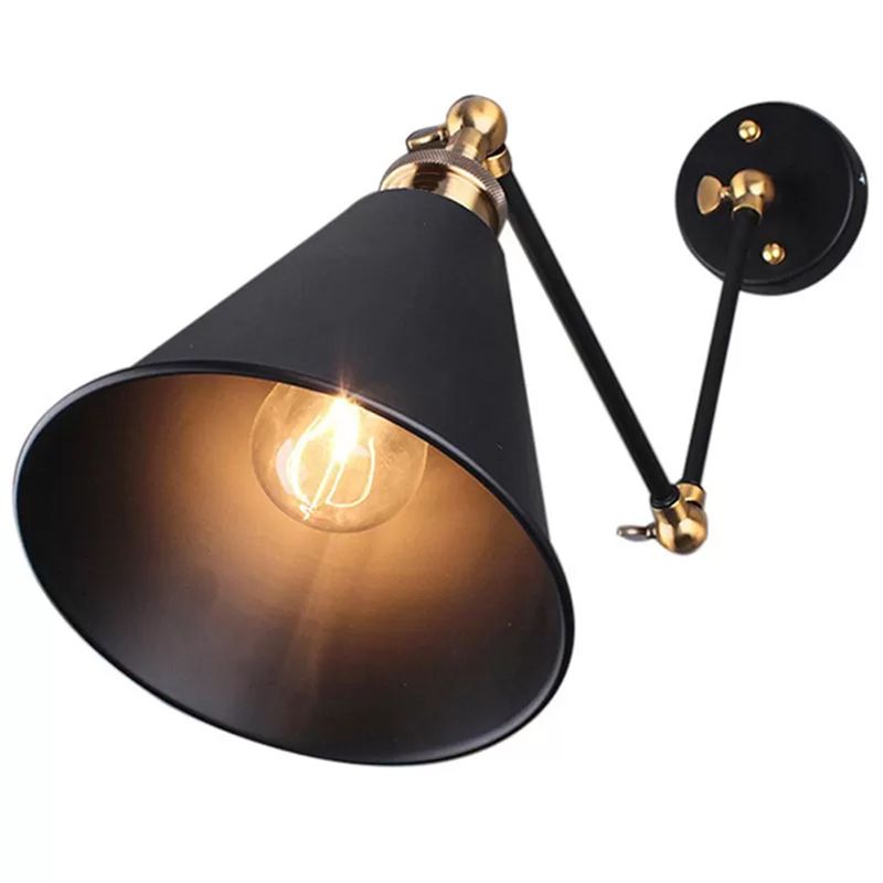 Alessio Wall Lamp Vintage Simple Conical Adjustable Black, Bedroom