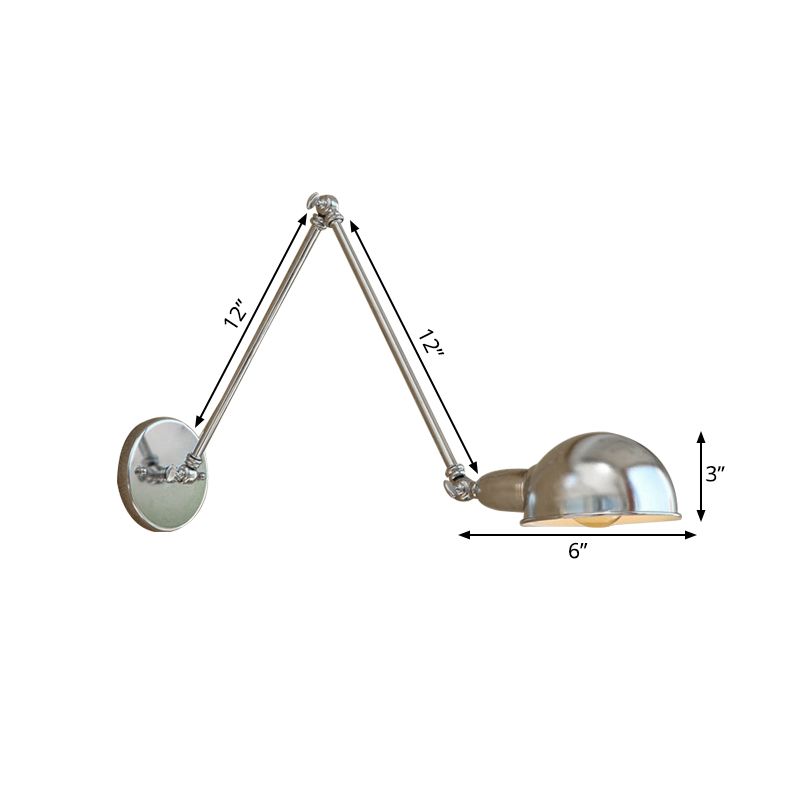 Brady Wall Lamp Dome Minimalist, Adjustable Metal, Silver, Bedroom