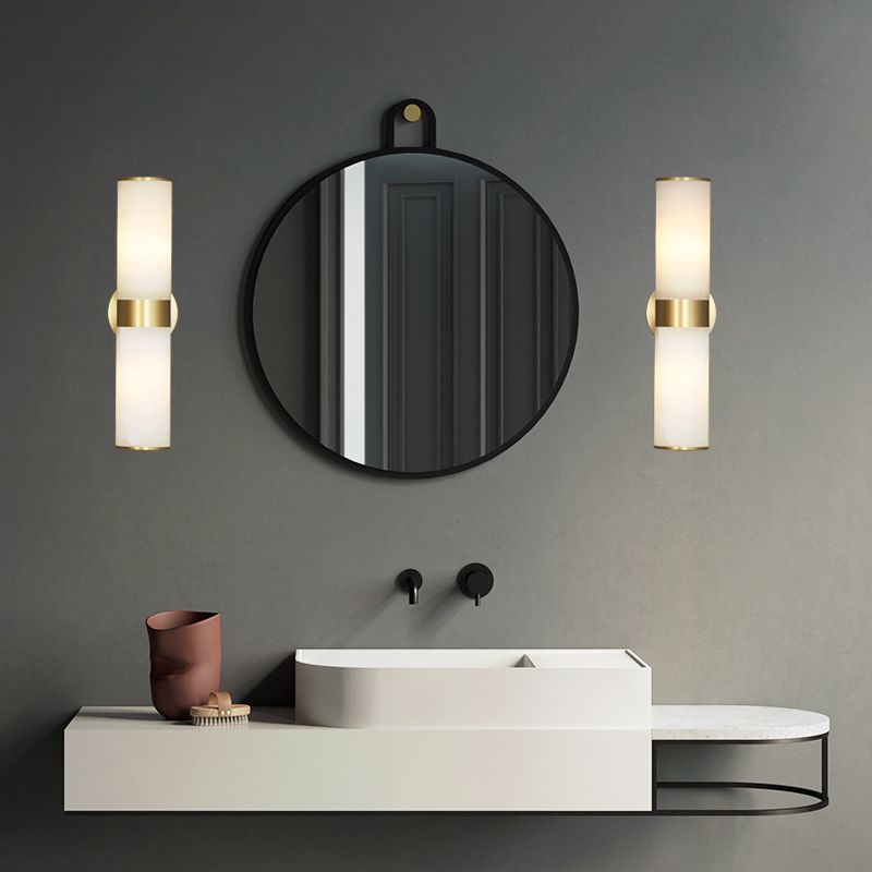 Chan Modern Double Headed Metal Stone Vanity Wall Lamp, Brass