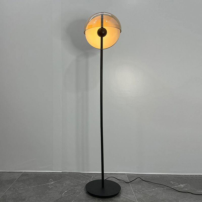 Salgado Modern Geometric Metal Glass Floor Lamp, Black/Amber