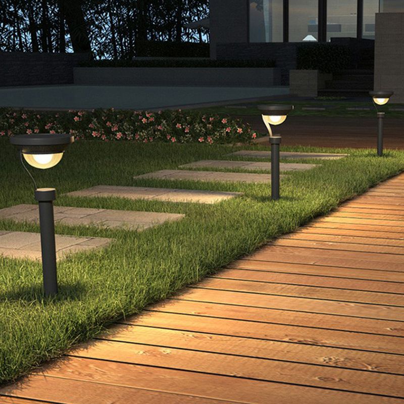 Pena Modern Metal Bowl-Shaped Solar Outdoor Bollard Light, Dark Grey