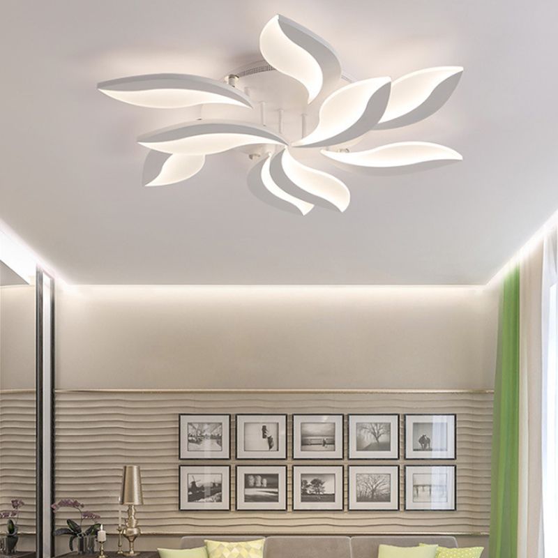 Hana Minimalist Art Deco Flower Flush Mount Ceiling Light, White, Living Room