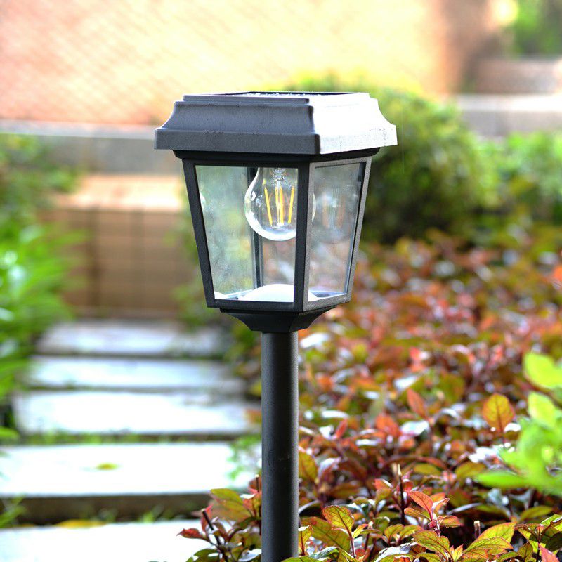 Pena Vintage Metal Lantern Shaped Solar Outdoor Bollard Light, Black/Coffee