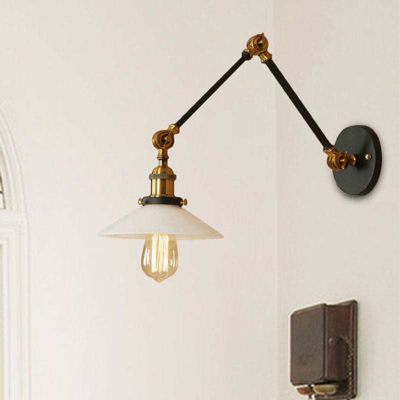 Alessio Wall Lamp Retro Saucer Lampshade Metal Adjustable 2 Color, Bedroom