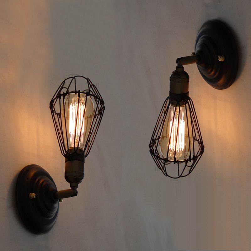 Alessio Industrial Lantern Shaped Metal Wall Lamp, Black/Rust