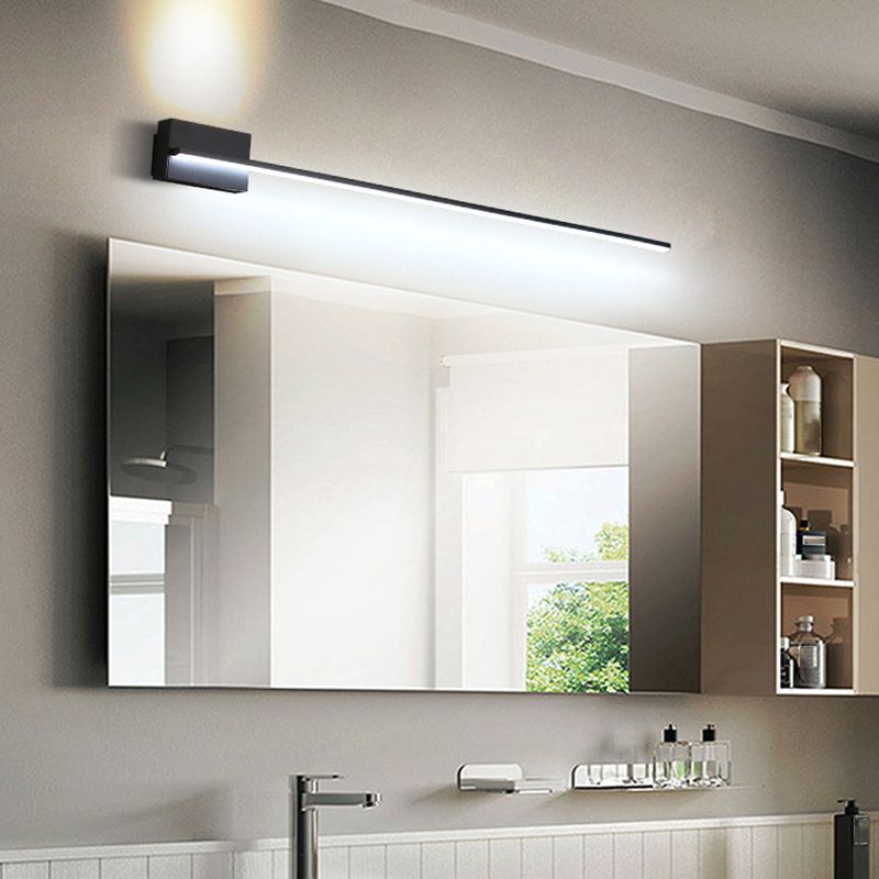 Edge Minimalist Linear Metal Vanity Wall Light, Black,  Bathroom