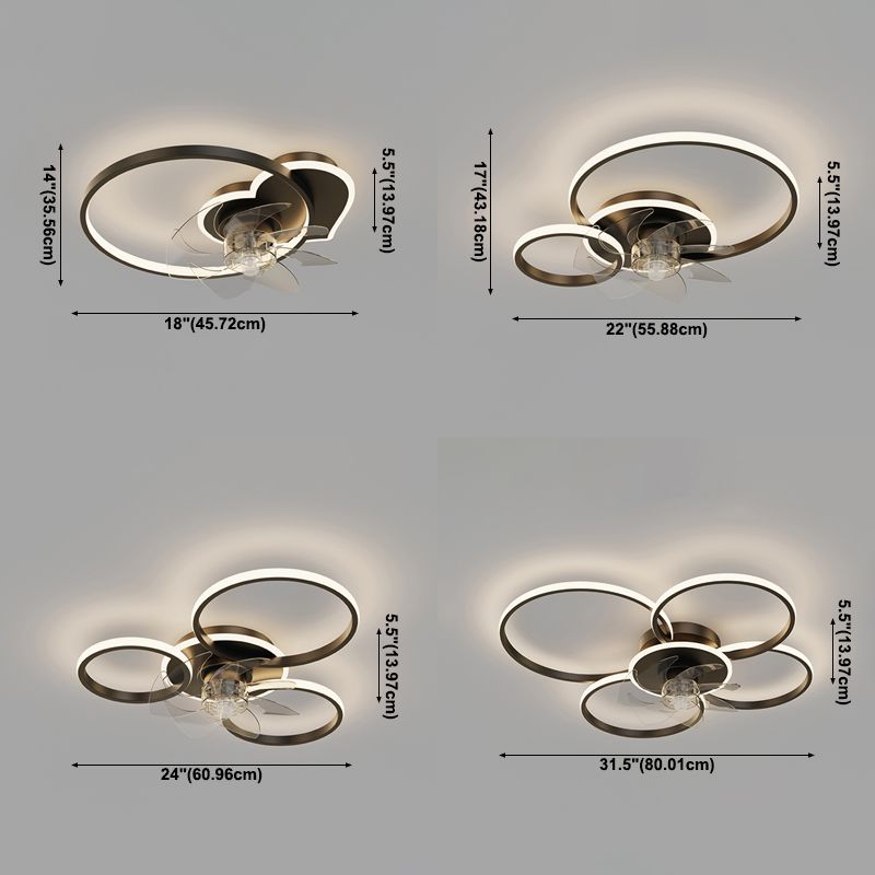 Arisha Ceiling Fan with Light, 2/3/4/5 Rings, 2 Color, L 18"/22"/24"/31.5"