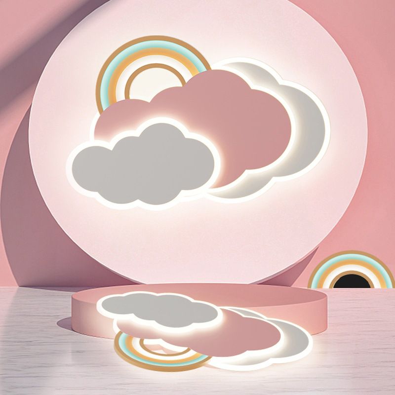 Minori Modern Cloud/Rainbow Metal/Acrylic Flush Mount Ceiling Light Pink/White