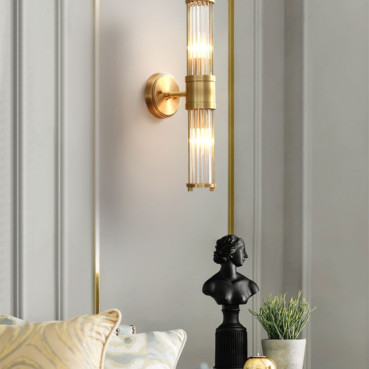 Leigh American Cylindrical Elegant Gold Glass/Metal Vanity Wall Lamp