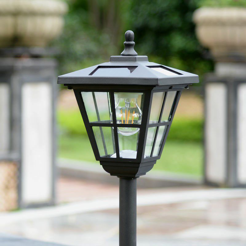 Pena Modern Lantern Shaped Metal Solar Outdoor Bollard Light, Black