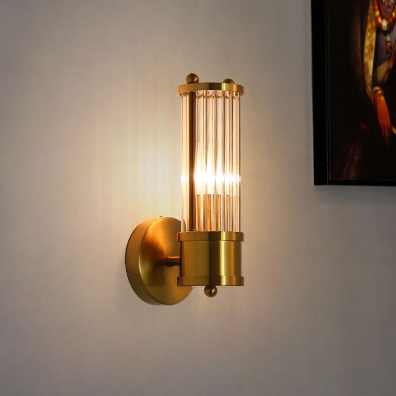 Leigh American Cylindrical Elegant Gold Glass/Metal Vanity Wall Lamp